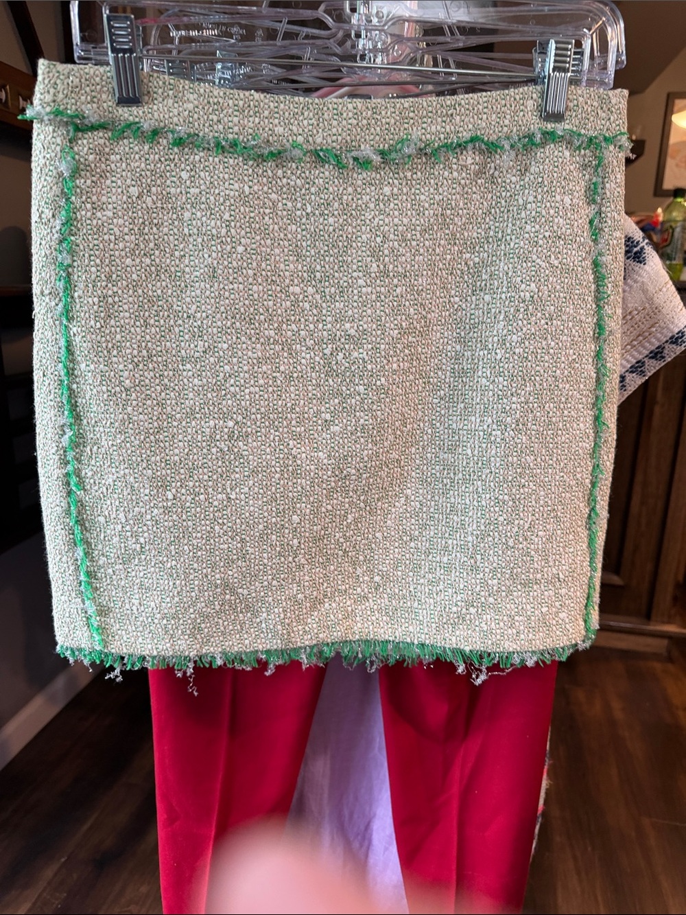 J. Crew Cream Tweed Mini Skirt with Green Fringe